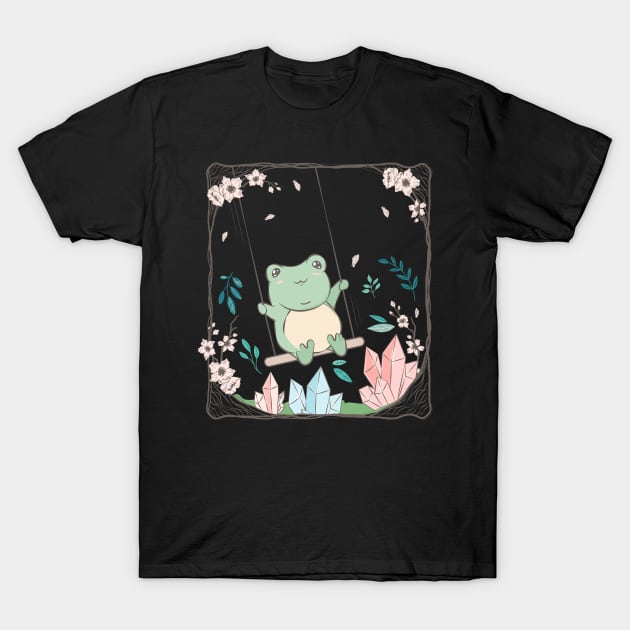 Cottagecore Aesthetic Kawaii Frog Cherry Blossom T-Shirt by Alex21